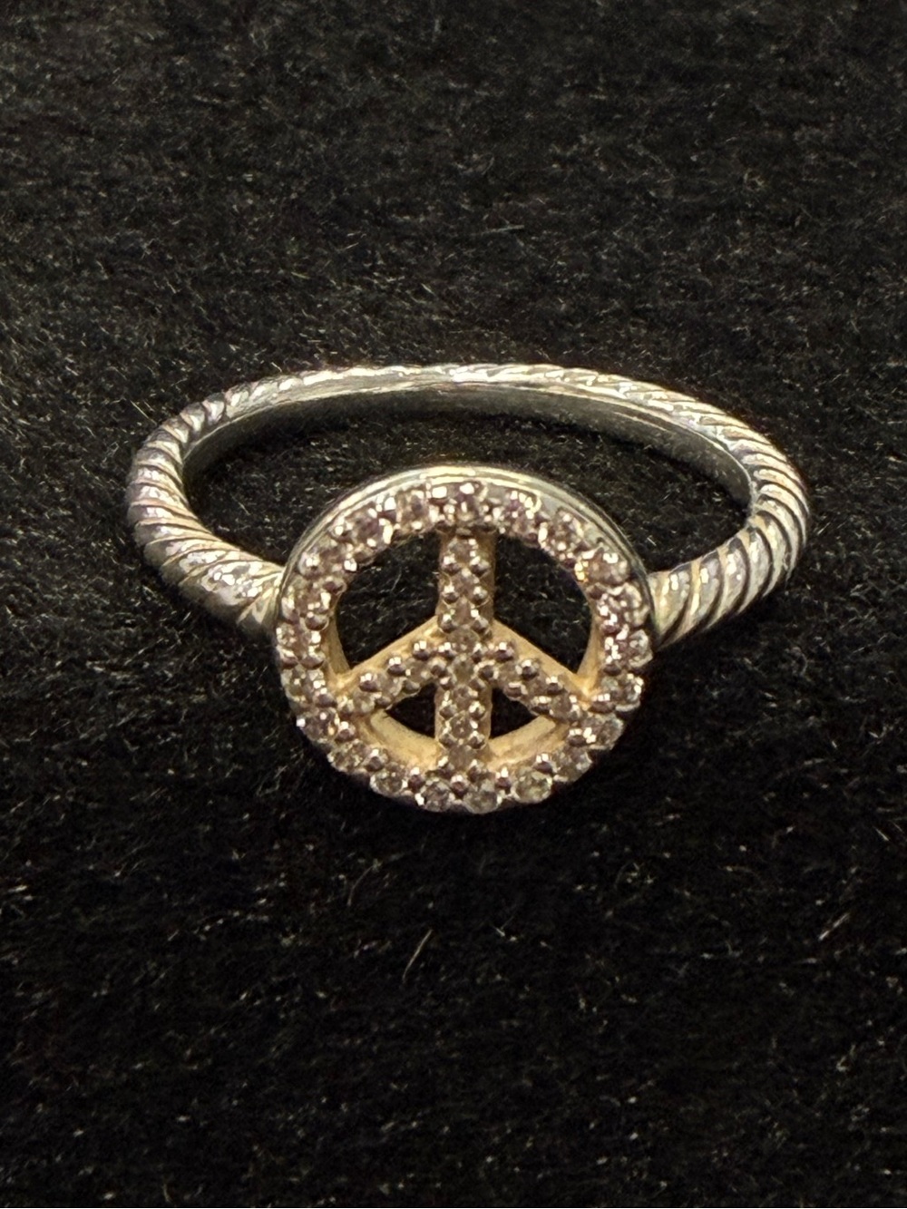 Vintage David Yurman Diamond Sterling Silver Cable Collectibles Peace Sign Ring